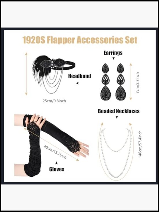 1920s Flapper Set with Headband Earrings Gloves Necklace Vintage Costume main image 6